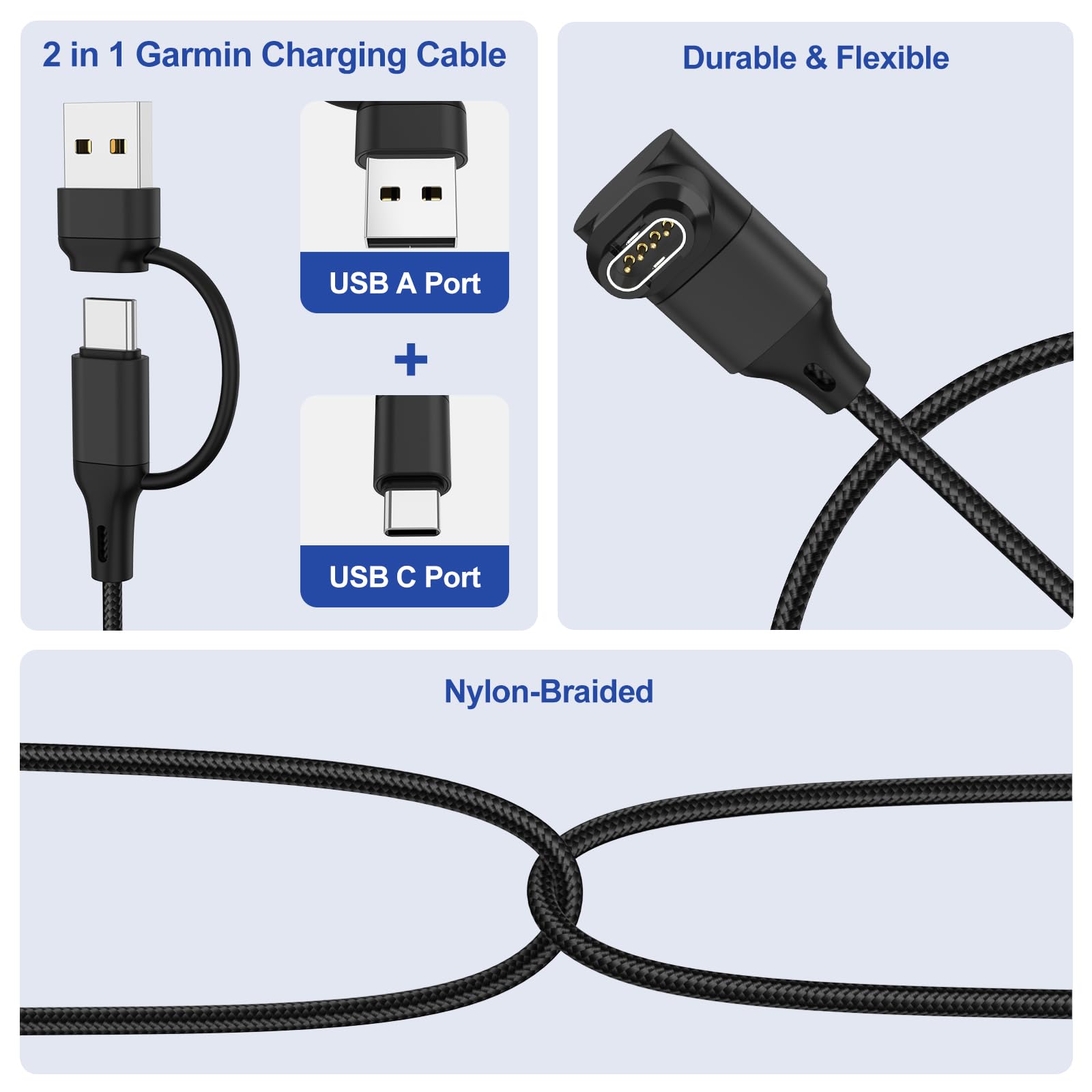 Amazon.co.jp: ガーミン用充電ケーブル 2-in-1 充電ケーブル USB A